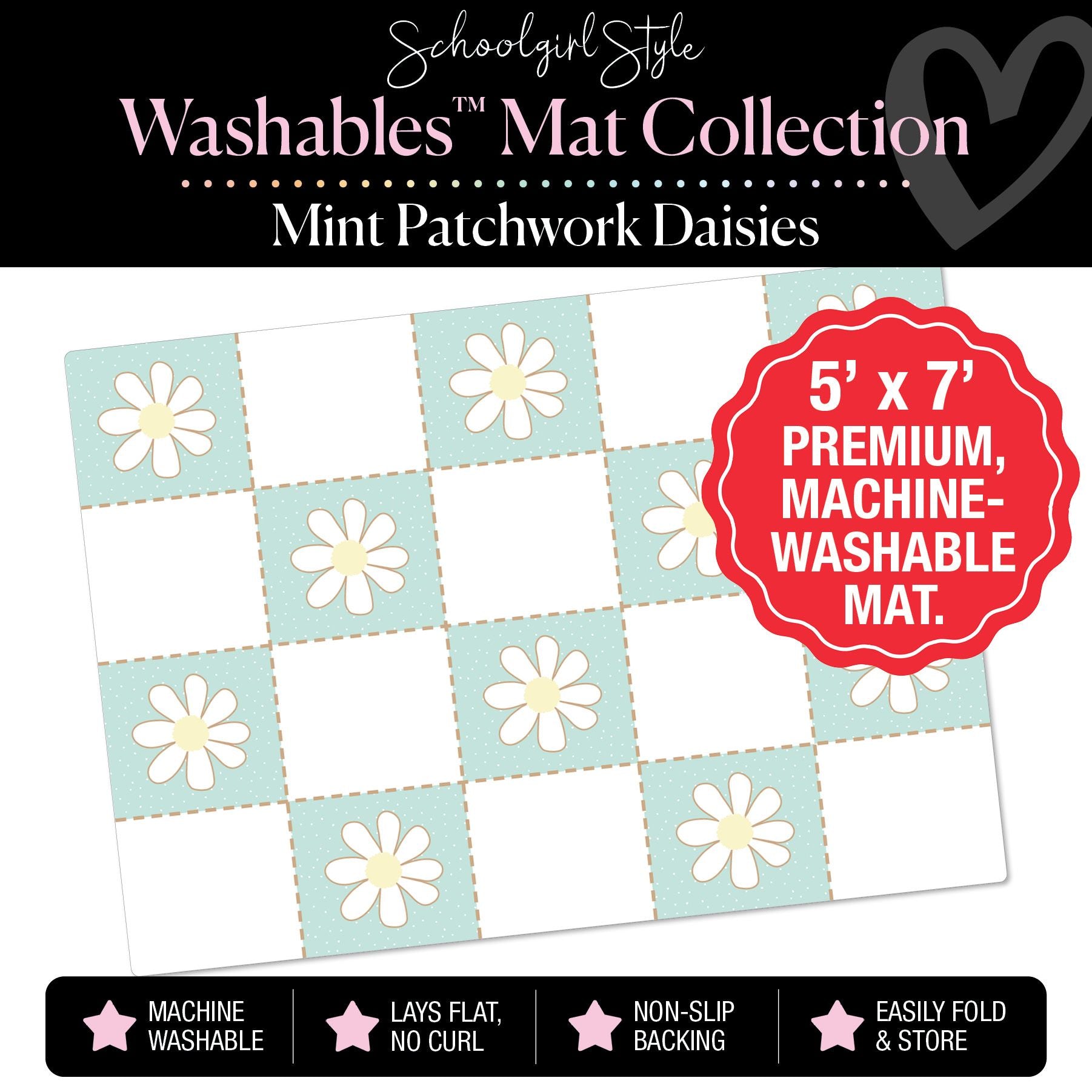 Mint Patchwork Flowers Classroom Mat by Schoolgirl Style