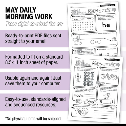Printable Second Grade May Daily Morning Work