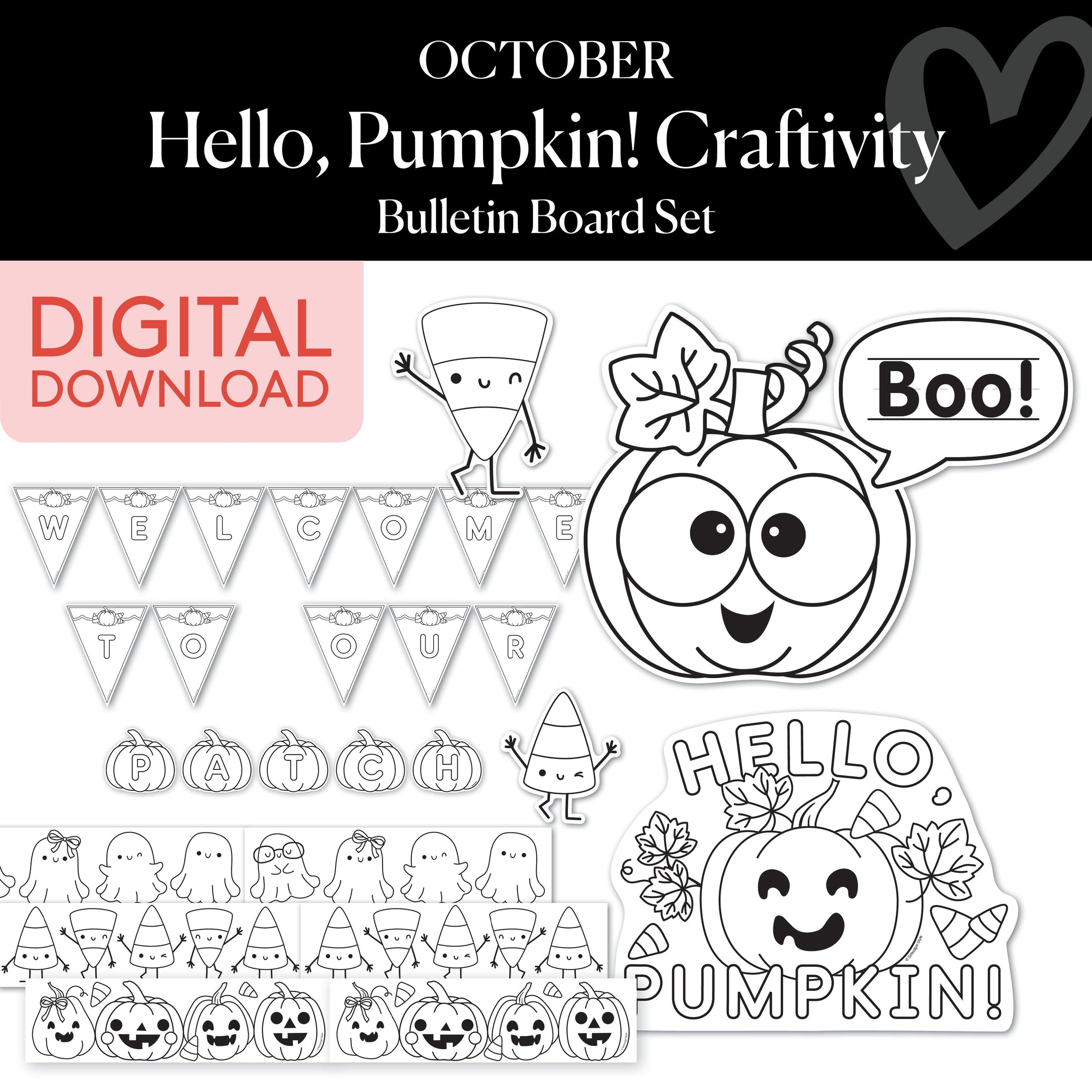 Printable October Hello Pumpkin Craftivity Bulletin Board Set