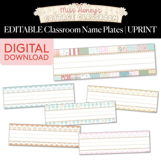 Printable Calming Editable Classroom Name Plates | Miss Honey's Cottage Classroom