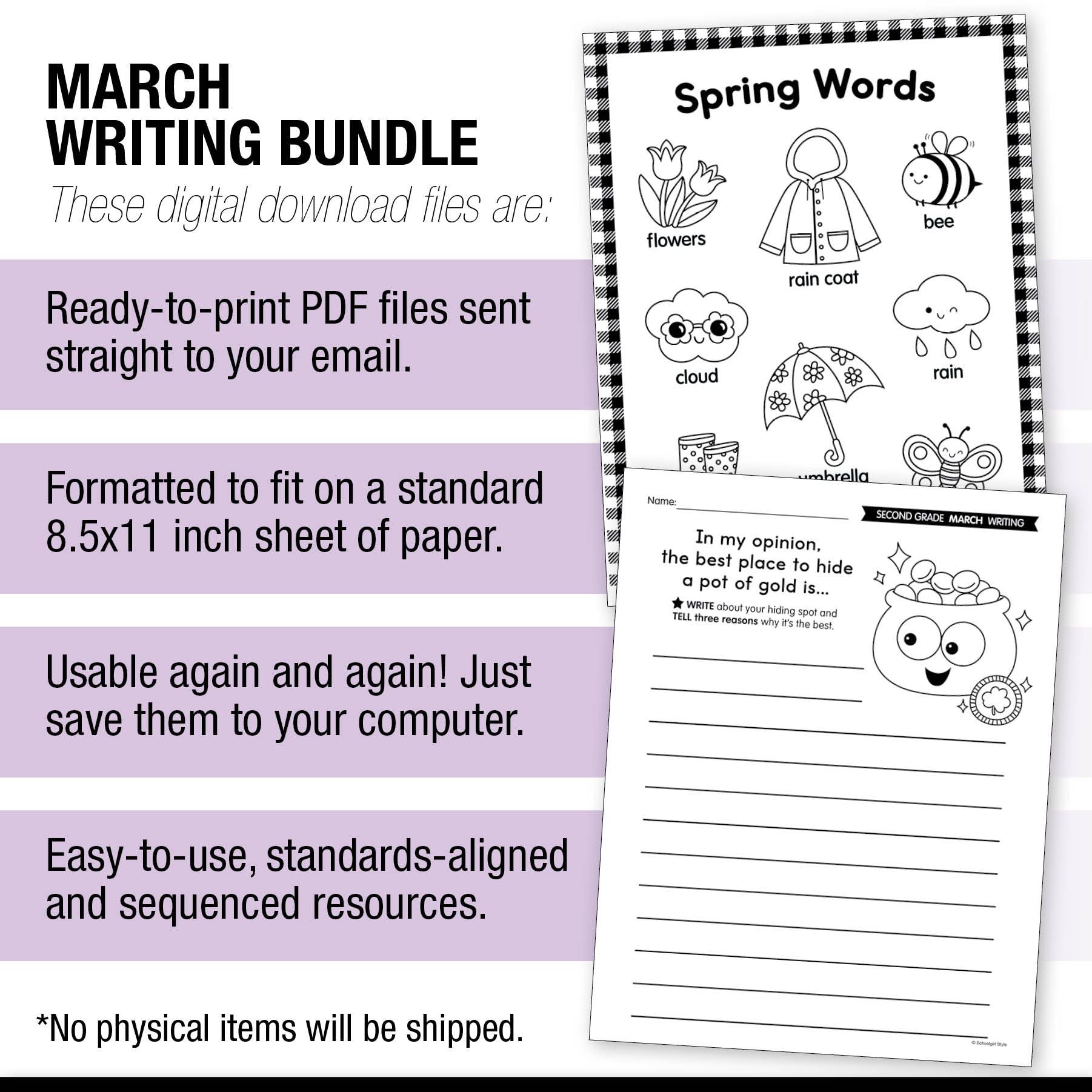 Printable Second Grade March Writing Bundle