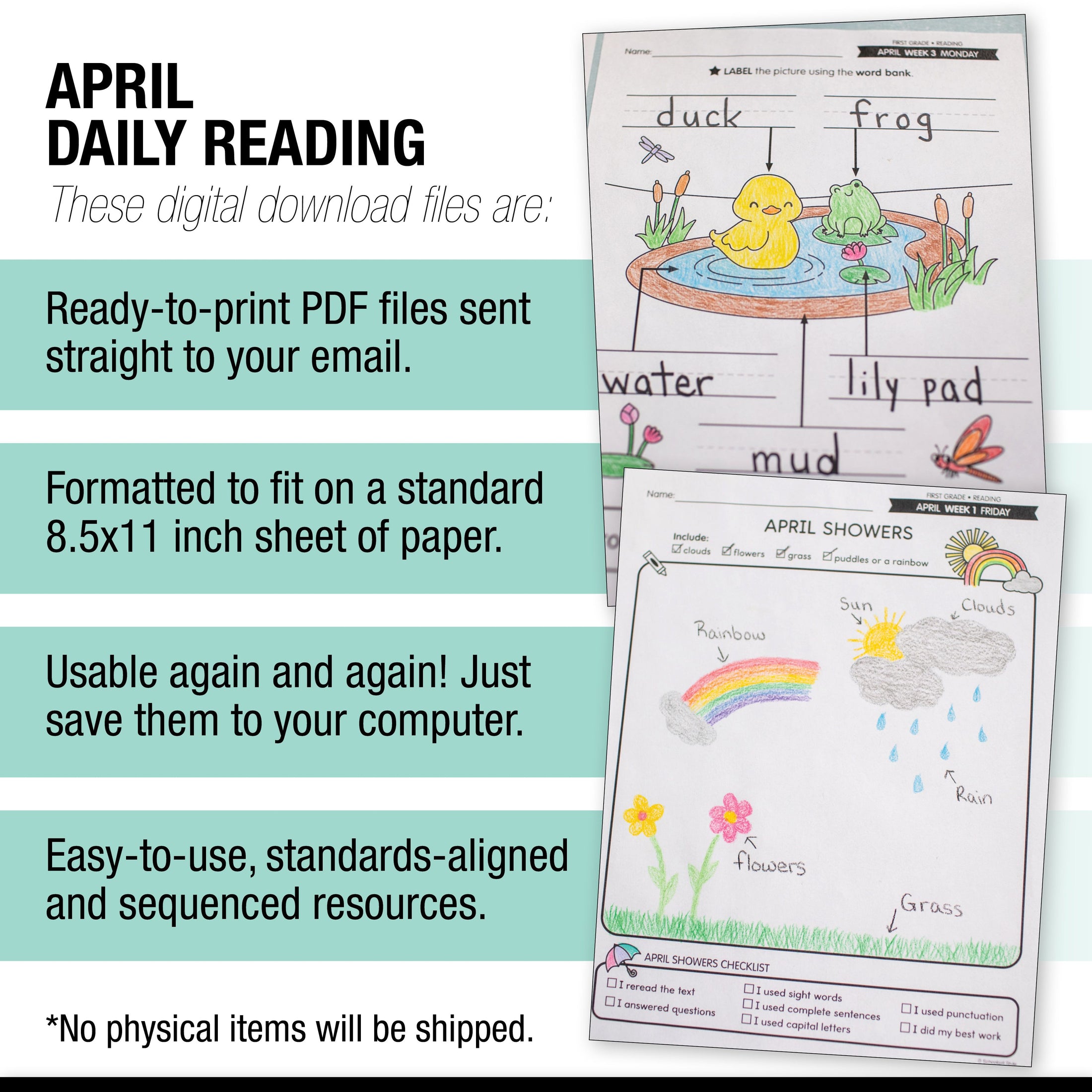 Printable First Grade April Daily Reading