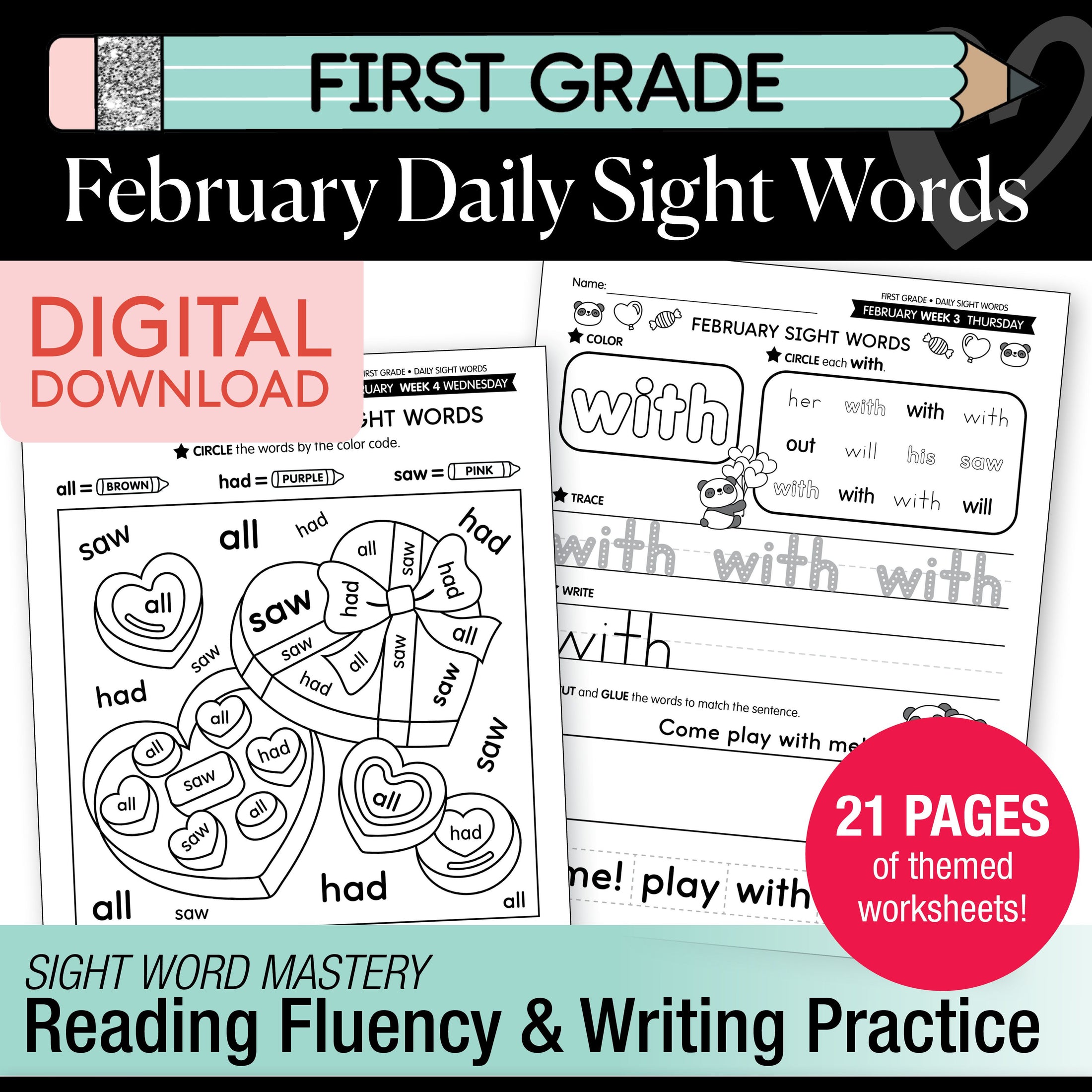 Printable First Grade February Daily Sight Words