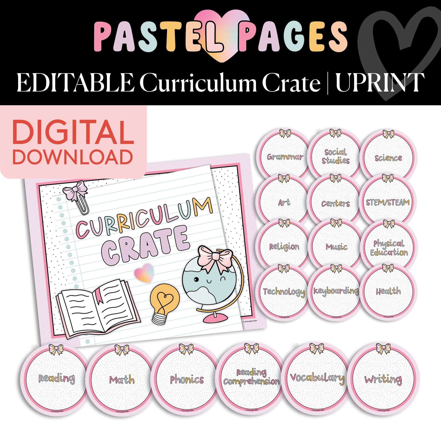 Printable Boho Pastel Curriculum Crate | Pastel Pages