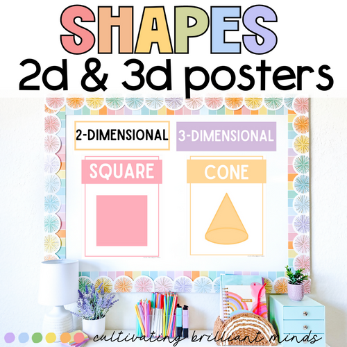 Pastel Rainbow Themed 2-D and 3-D Shape Posters | Classroom Decor