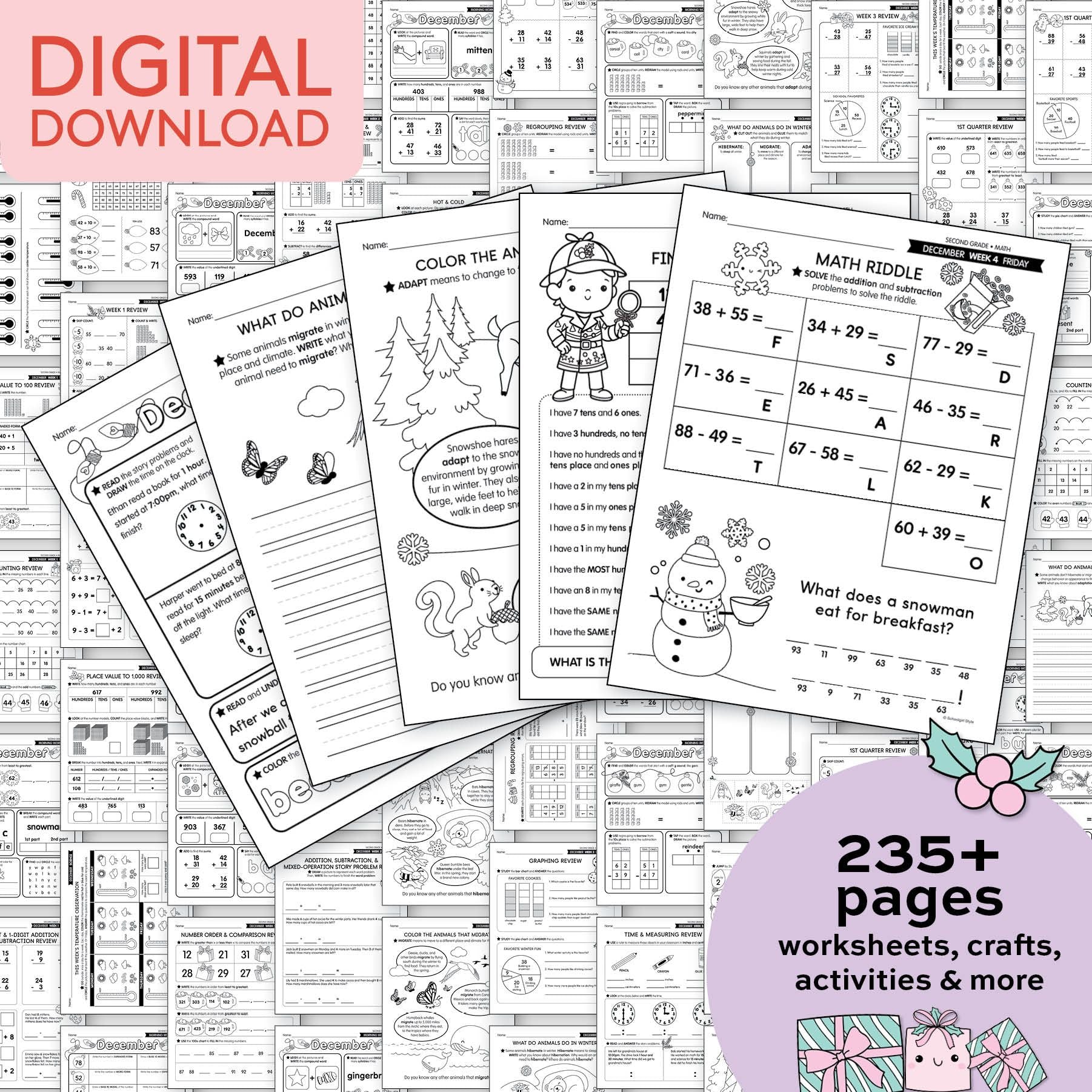 Printable Second Grade December Thematic Unit Bundle