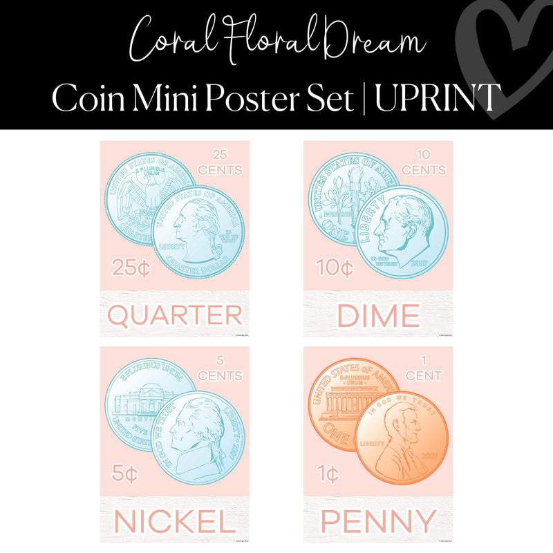 Printable Classroom Coin Posters Classroom Decor Coral Floral Dream by UPRINT 