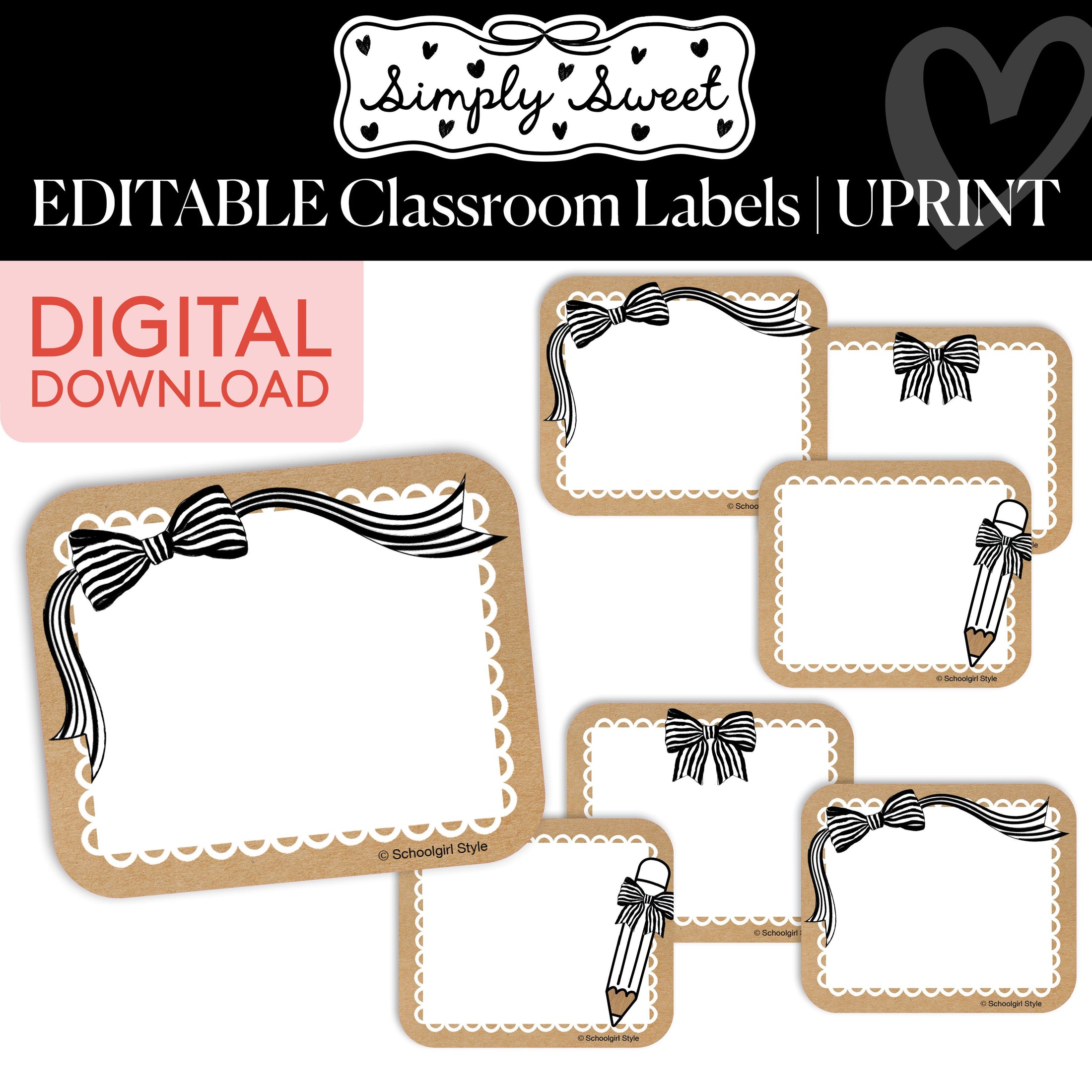 Printable Classic Black and White Editable Classroom Labels | Simply Sweet