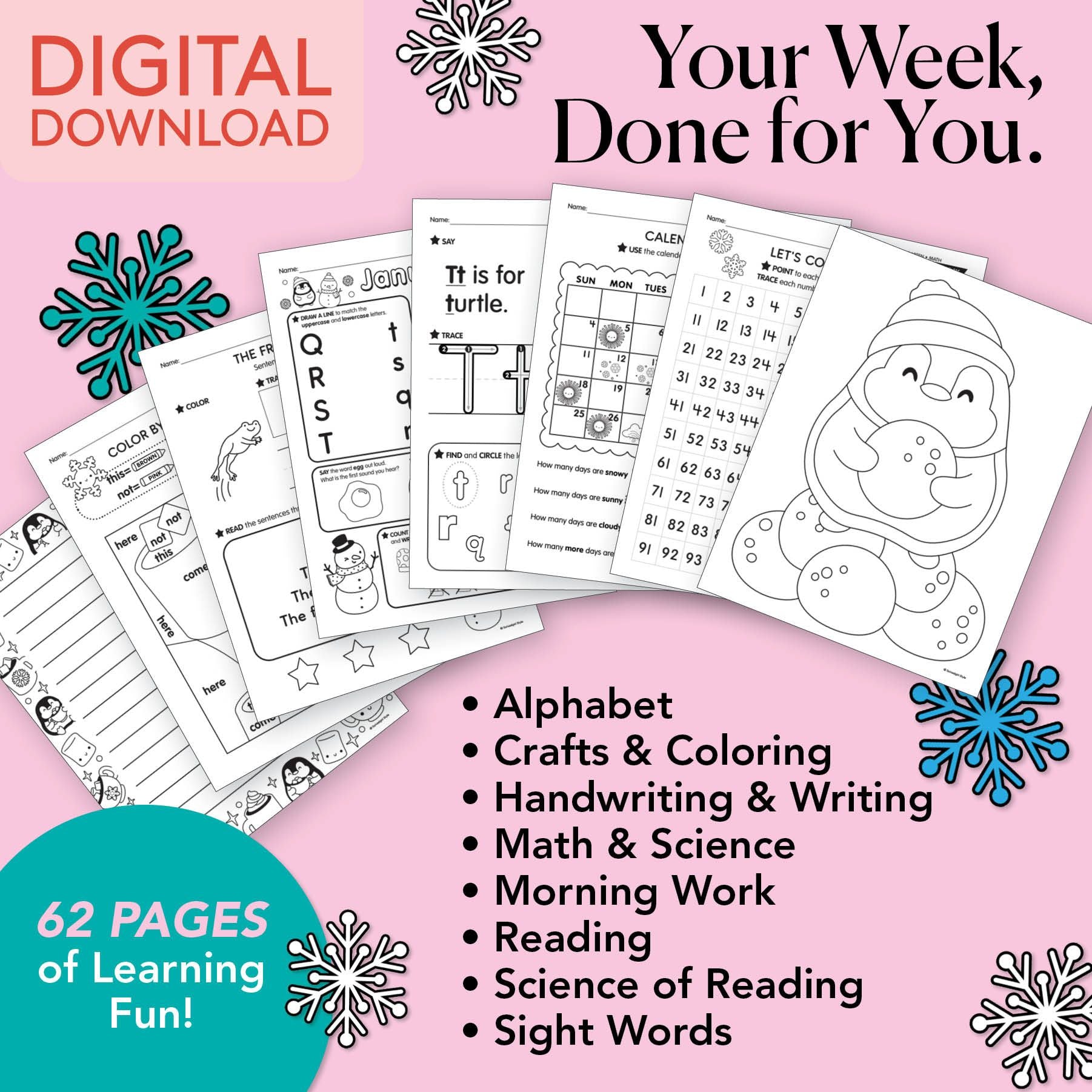 Printable Kindergarten January Week 4 Resources