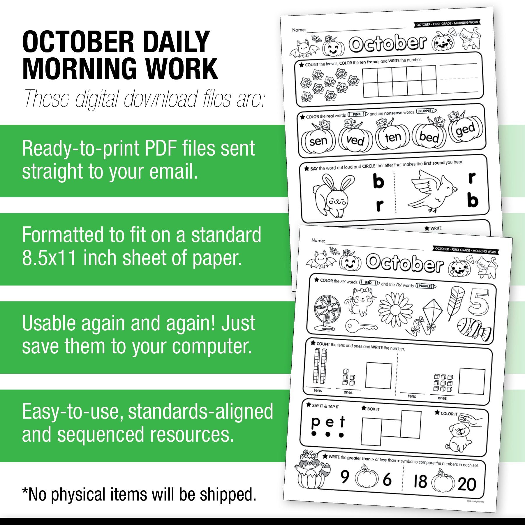 Printable First Grade October Daily Morning Work