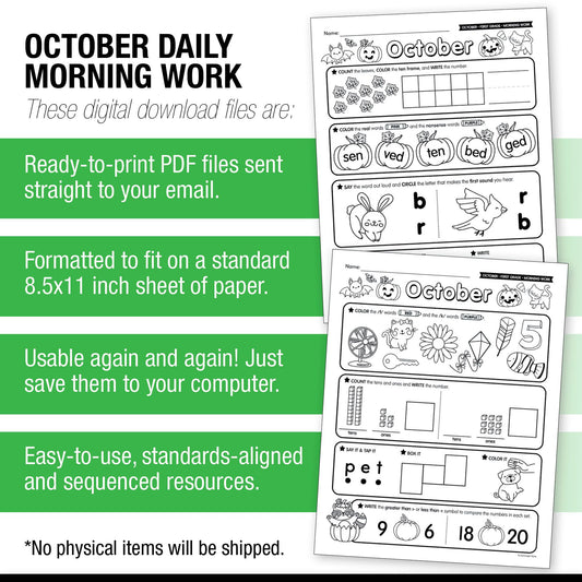 Printable First Grade October Daily Morning Work