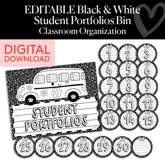 Printable Black and White Editable Student Portfolios