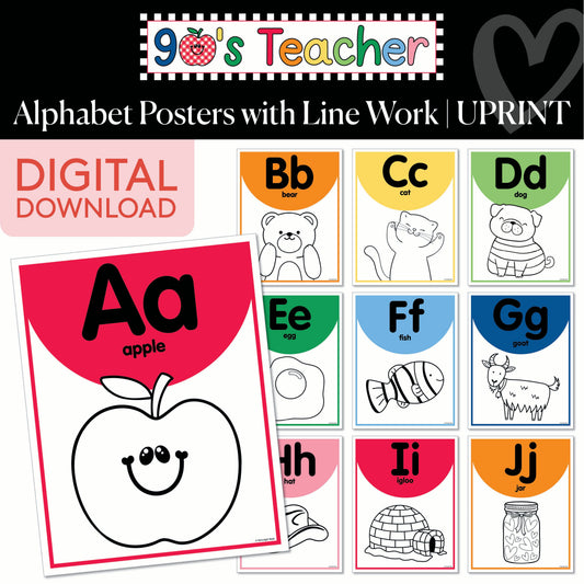 Printable Retro Linework Alphabet Posters | 90s Teacher