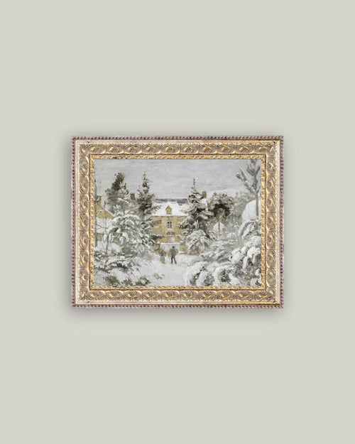 Snowy Stroll Framed Antique Art