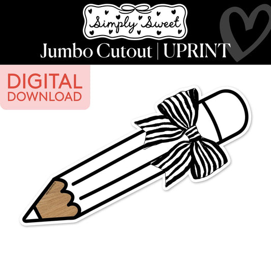 Printable Classic Black and White Pencil Jumbo Cutout | Simply Sweet