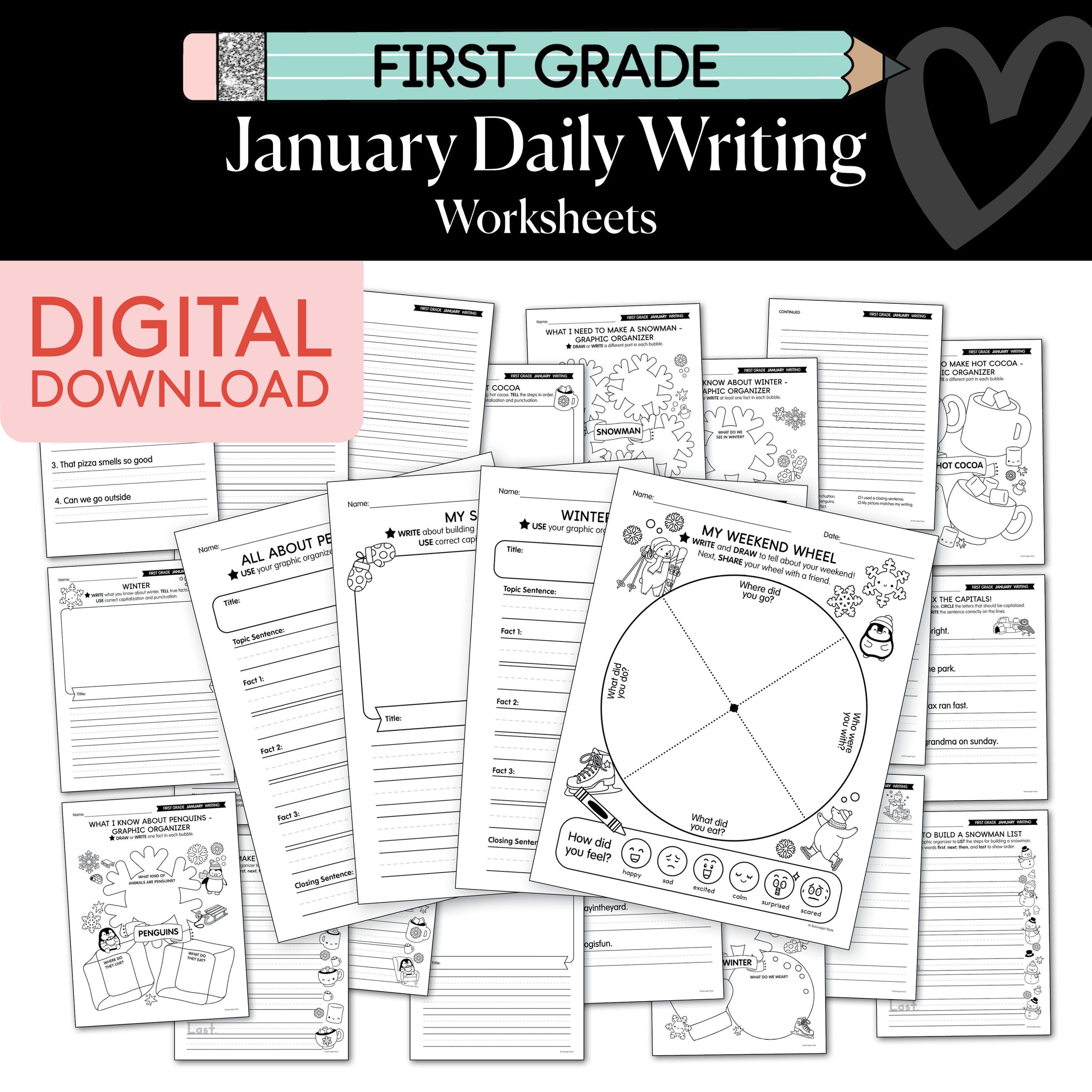 Printable First Grade January Daily Writing