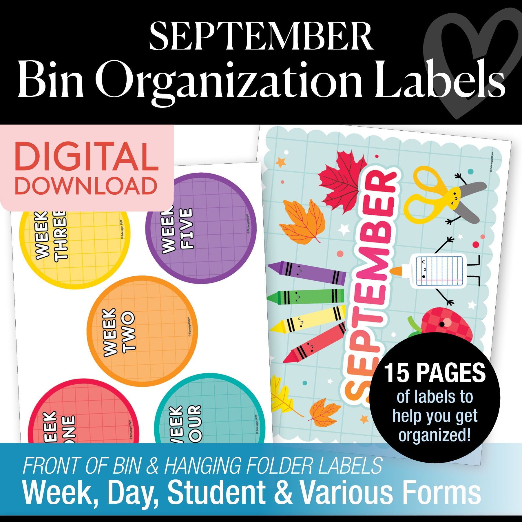 Printable September Bin Organization Labels