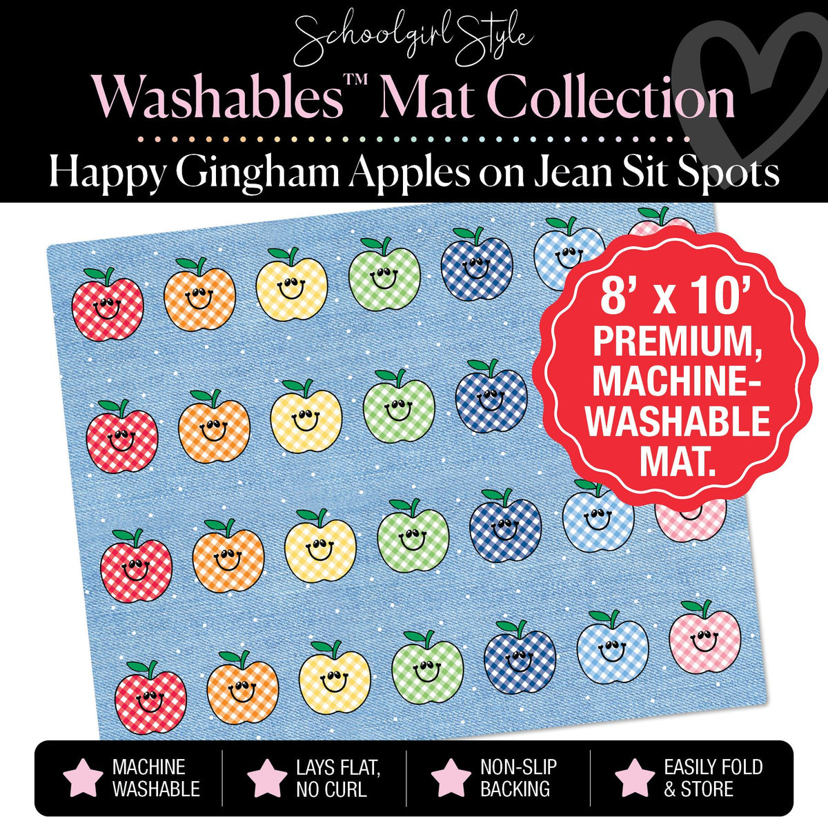 Happy Gingham Apples on Jean Washable Classroom Rug by Schoolgirl Style