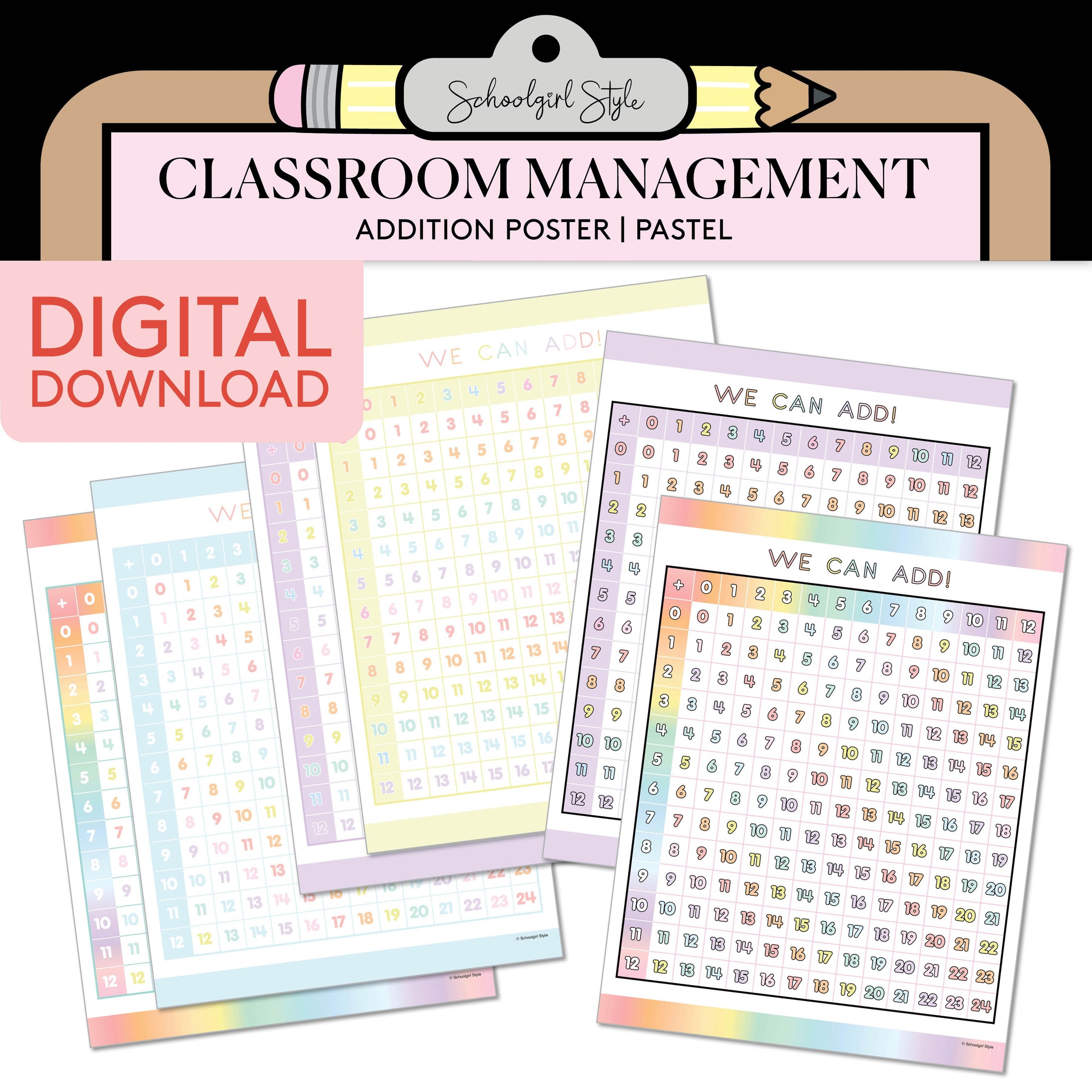 Printable Pastel Addition Poster