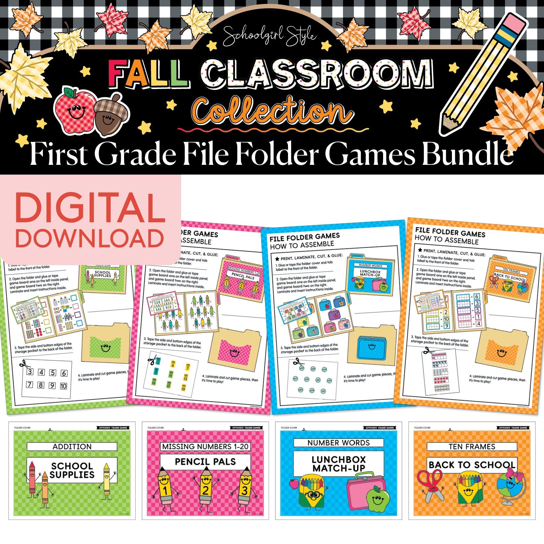 Printable Fall September First Grade File Folder Games | 90s Teacher