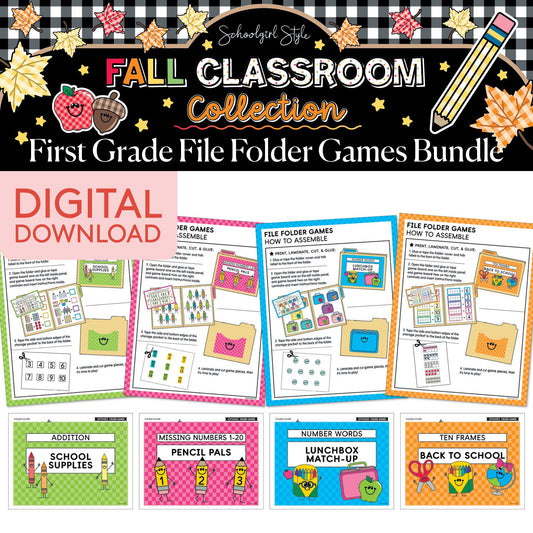 Printable Fall September First Grade File Folder Games | 90s Teacher