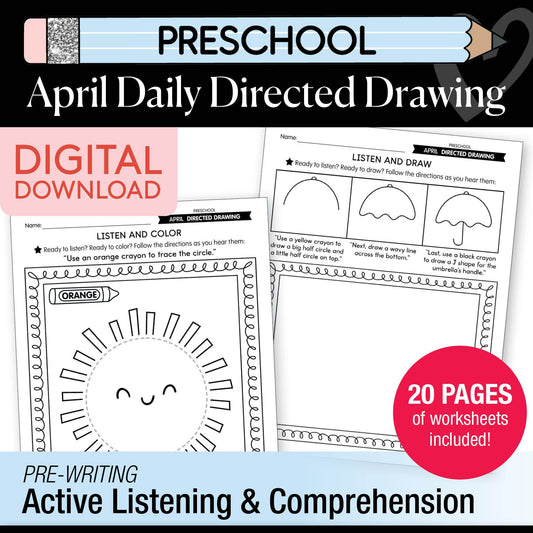 Printable Preschool April Directed Drawing Worksheets