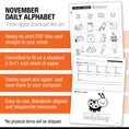 Load image into Gallery viewer, Printable Kindergarten November Daily Alphabet
