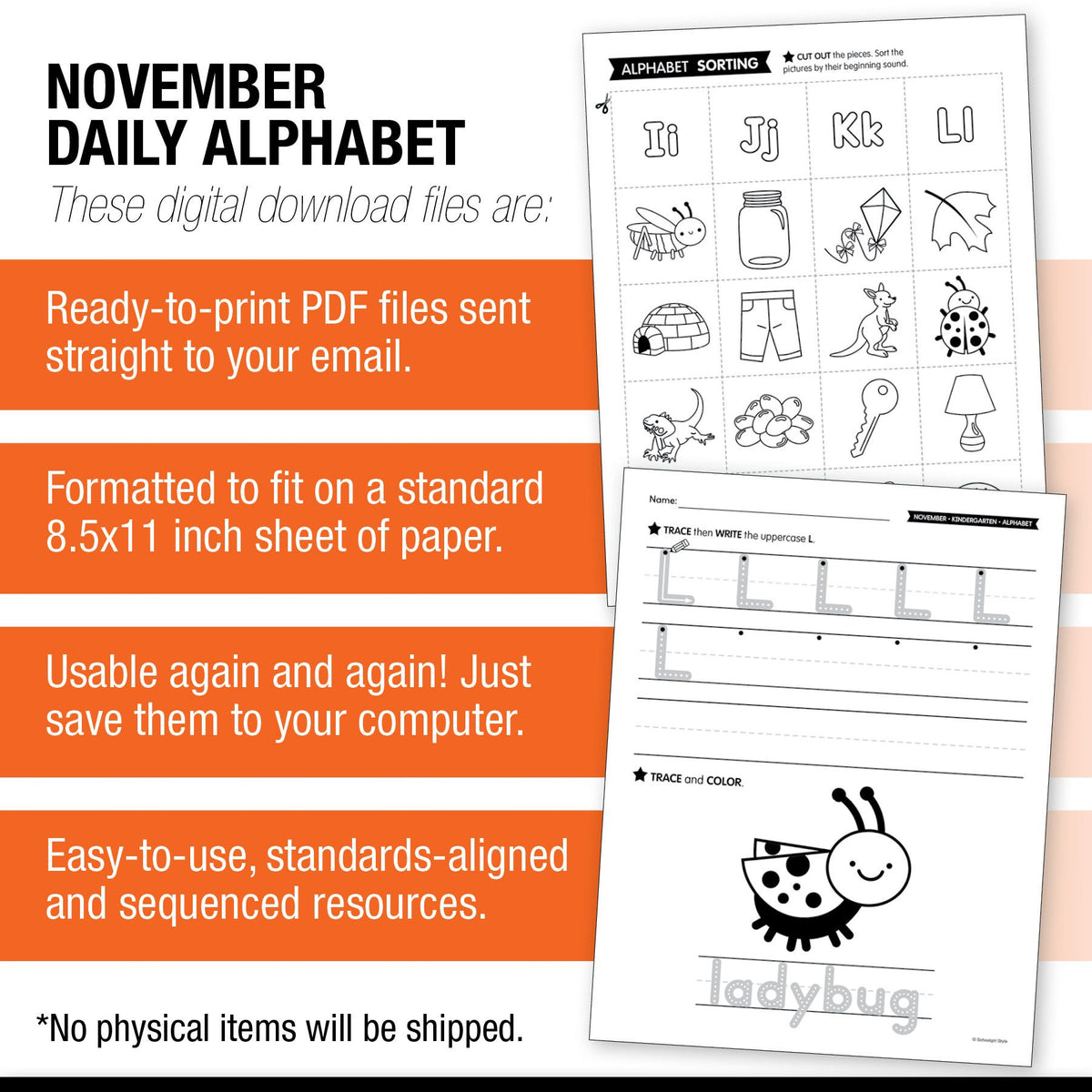 Printable Kindergarten November Daily Alphabet