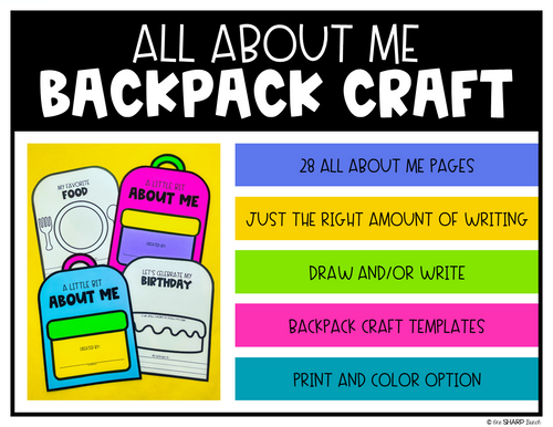 All About Me Back to School Backpack Craft and Writing Activities Bulletin Board