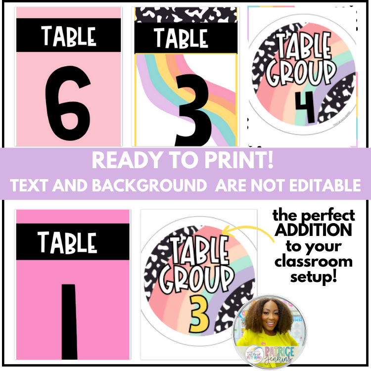 Bright Rainbow Table Numbers