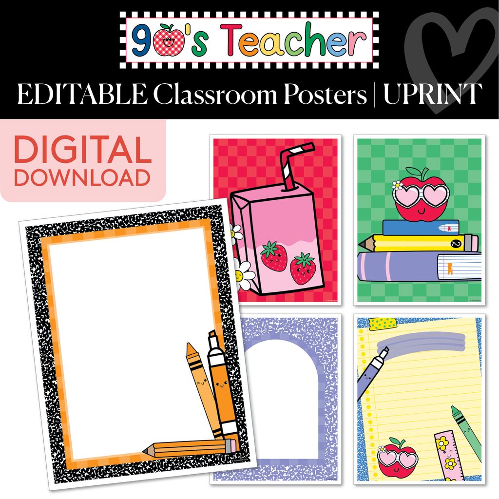 Printable Retro Editable Classroom Posters | 90s Teacher