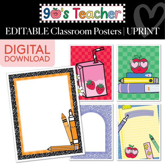 Printable Retro Editable Classroom Posters | 90s Teacher