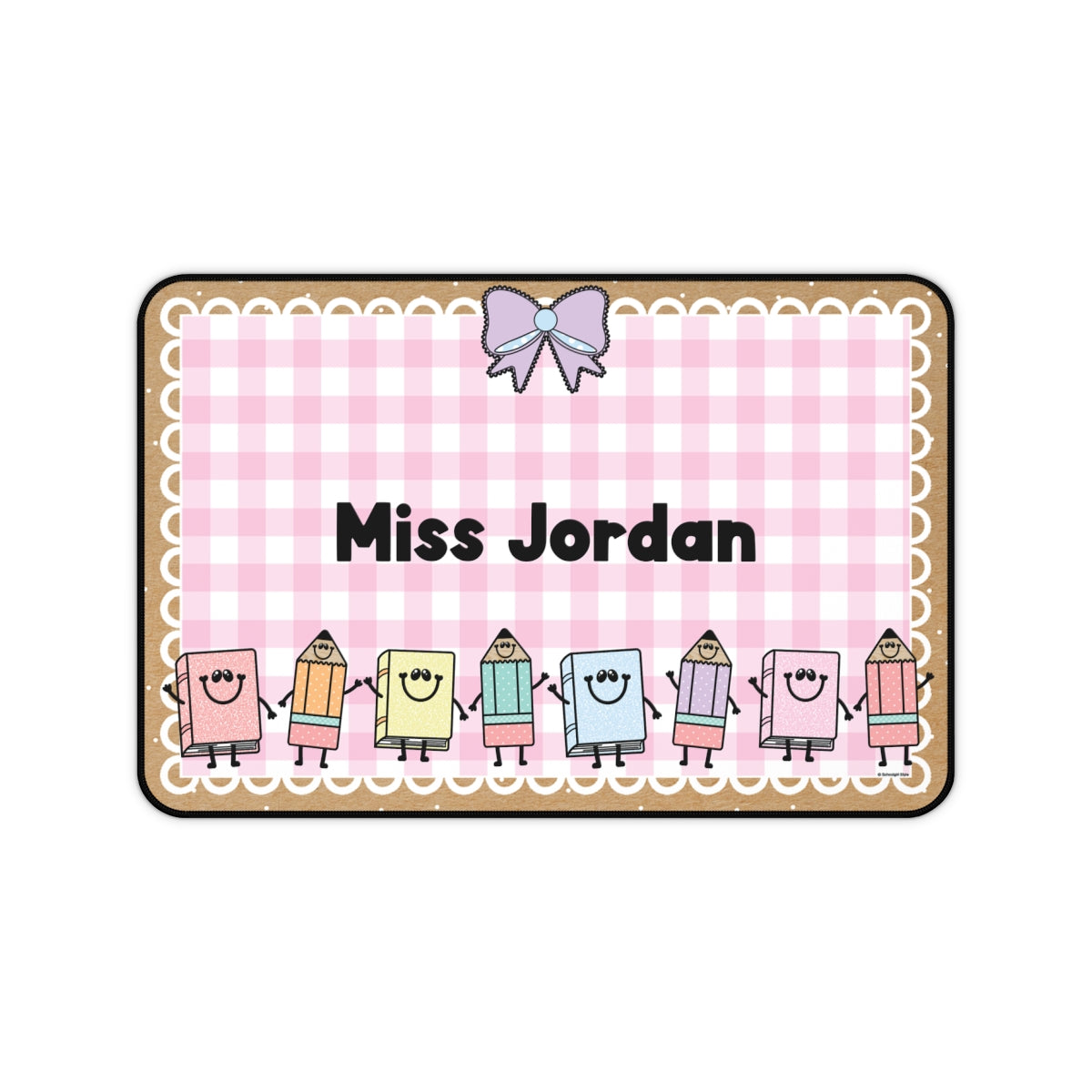 School Supply Friends Pink Gingham Personalized Desk Mat | A Year In Pastel