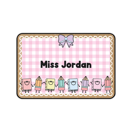 School Supply Friends Pink Gingham Personalized Desk Mat | A Year In Pastel