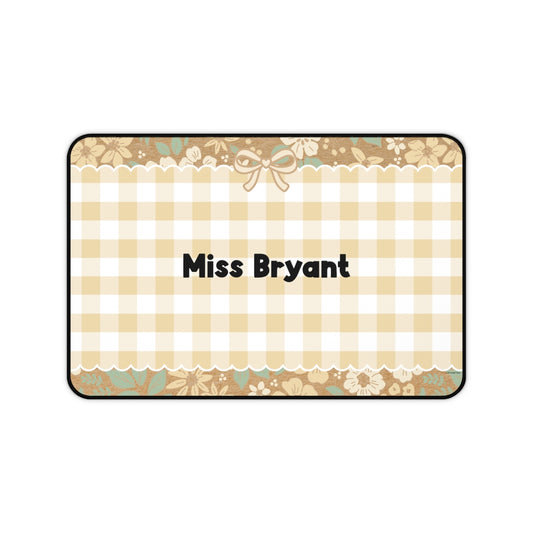 Yellow Gingham Floral Personalized Desk Mat | Miss Honey's Cottage Classroom