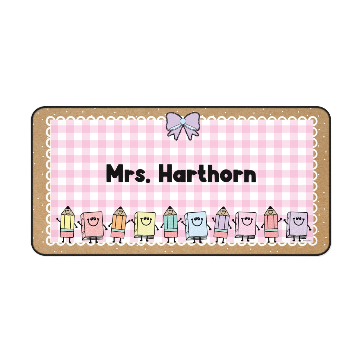 School Supply Friends Pink Gingham Personalized Desk Mat | A Year In Pastel