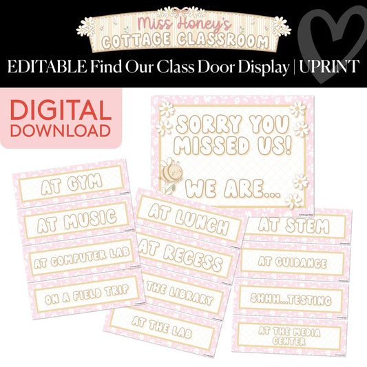 Printable Calming Editable Find Our Class Door Display | Miss Honey's Cottage Classroom
