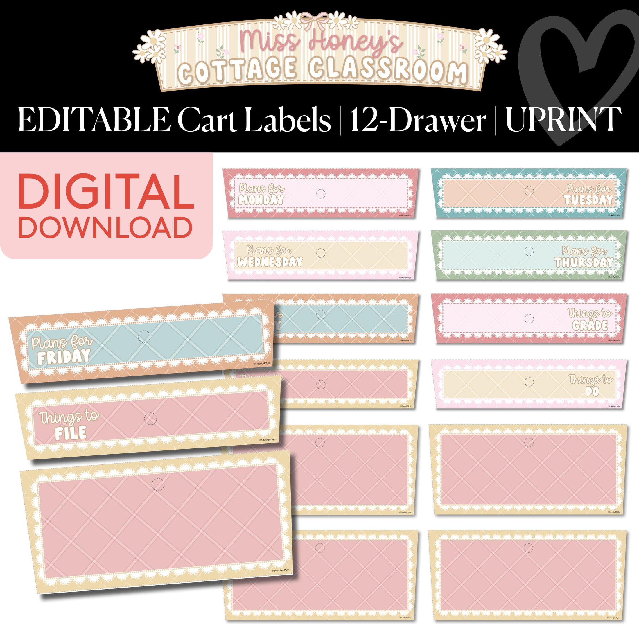 Printable Editable 12 Drawer Cart Labels | Miss Honey's Cottage Classroom