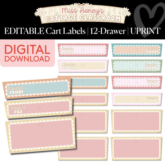 Printable Editable 12 Drawer Cart Labels | Miss Honey's Cottage Classroom