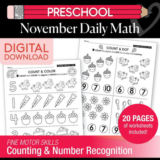 Printable Preschool November Daily Math