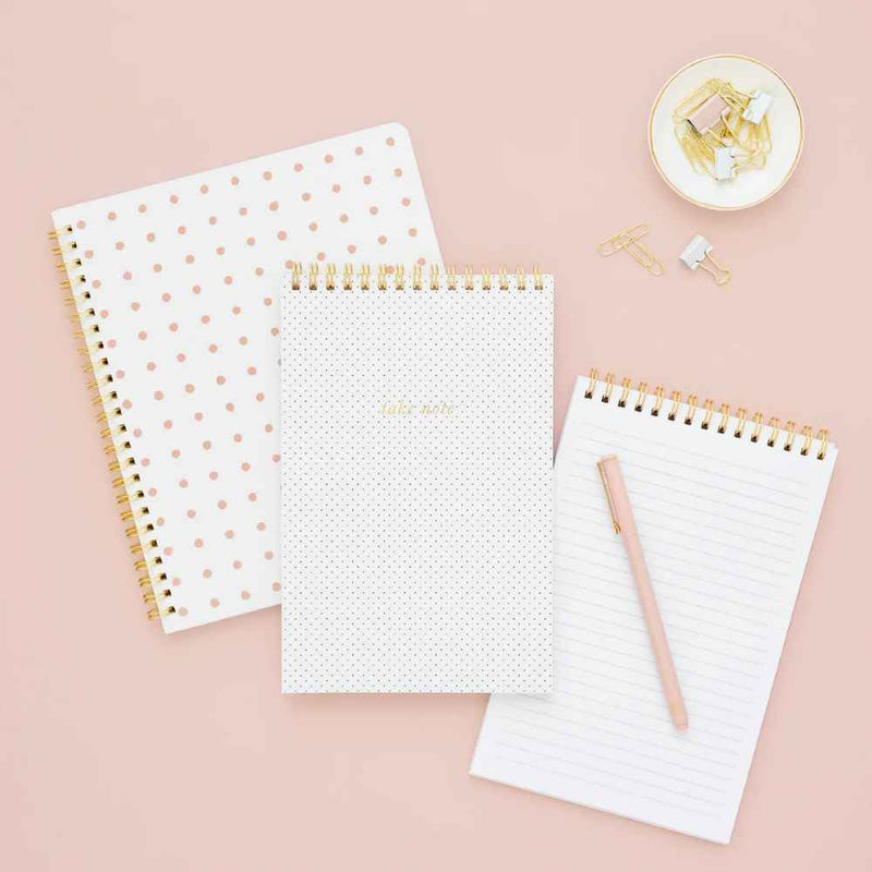 Top Spiral Notebook | White & Black Scatter Dot | Stationery | Style House Design Studio
