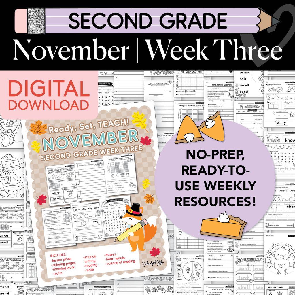 Printable Second Grade November Week 3 Resources