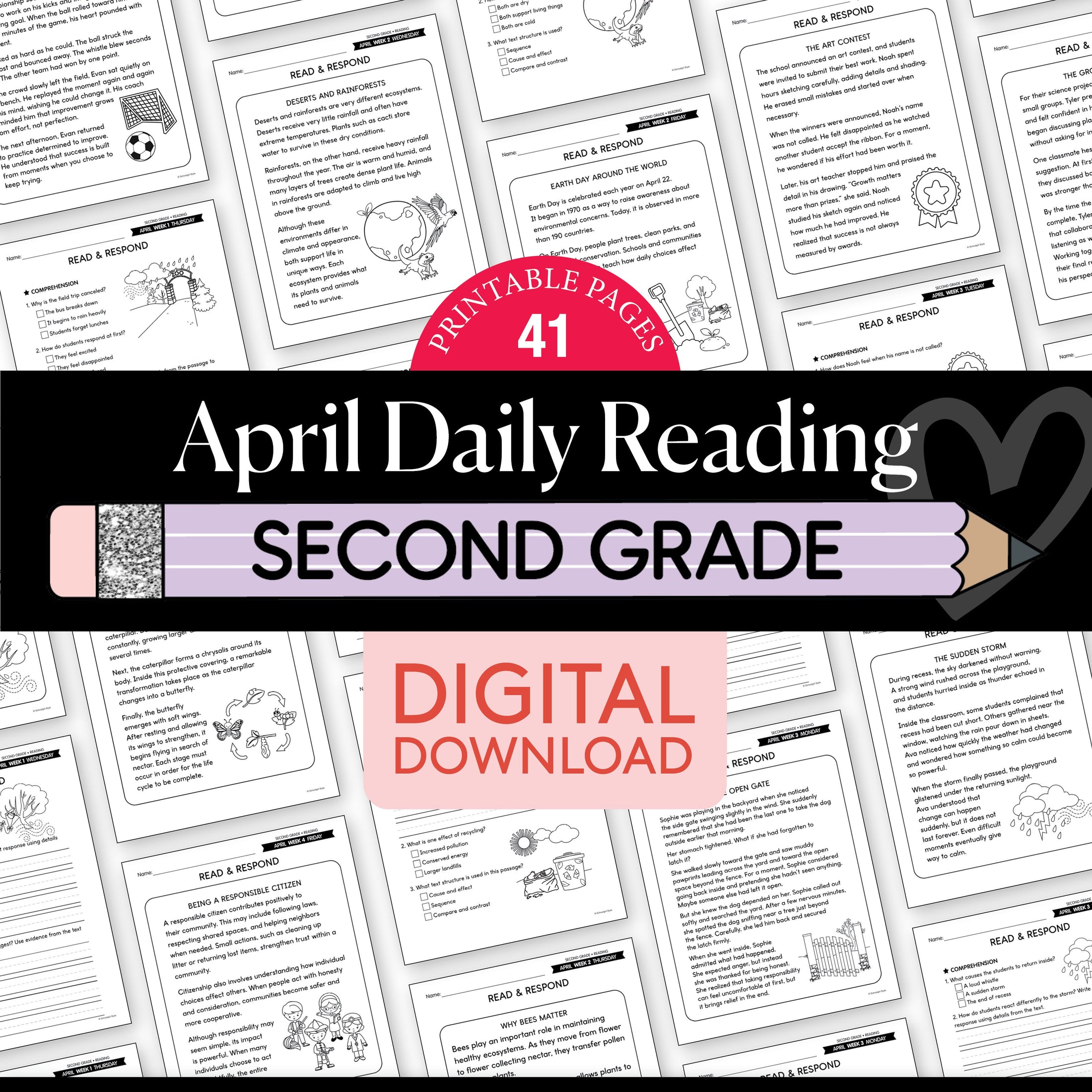 Printable Second Grade April Daily Reading
