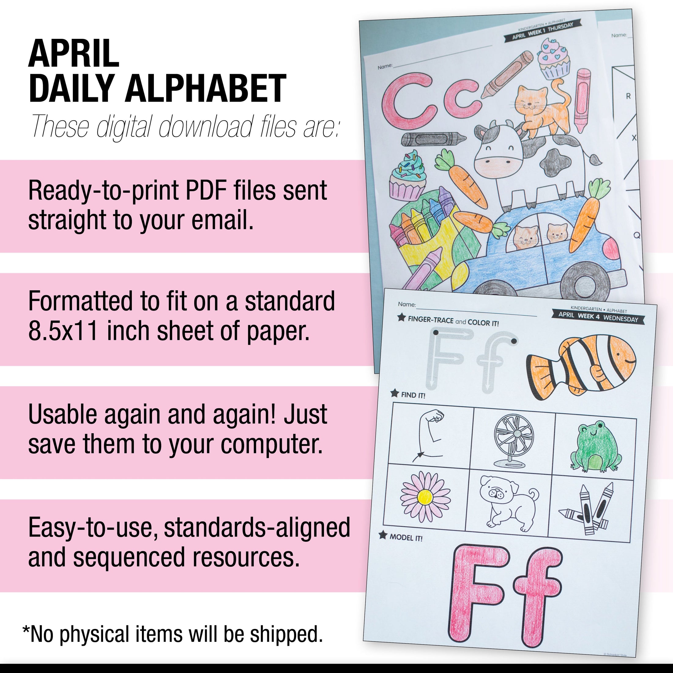 Printable Kindergarten April Daily Alphabet