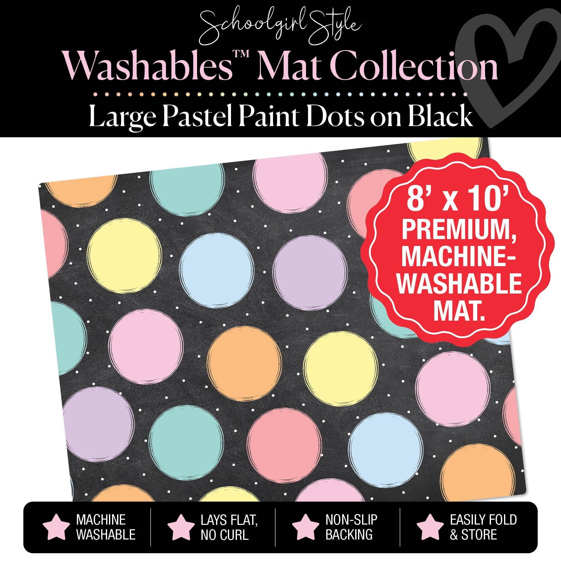 Large Pastel Paint Dots on Black Classroom Mat by Schoolgirl Style