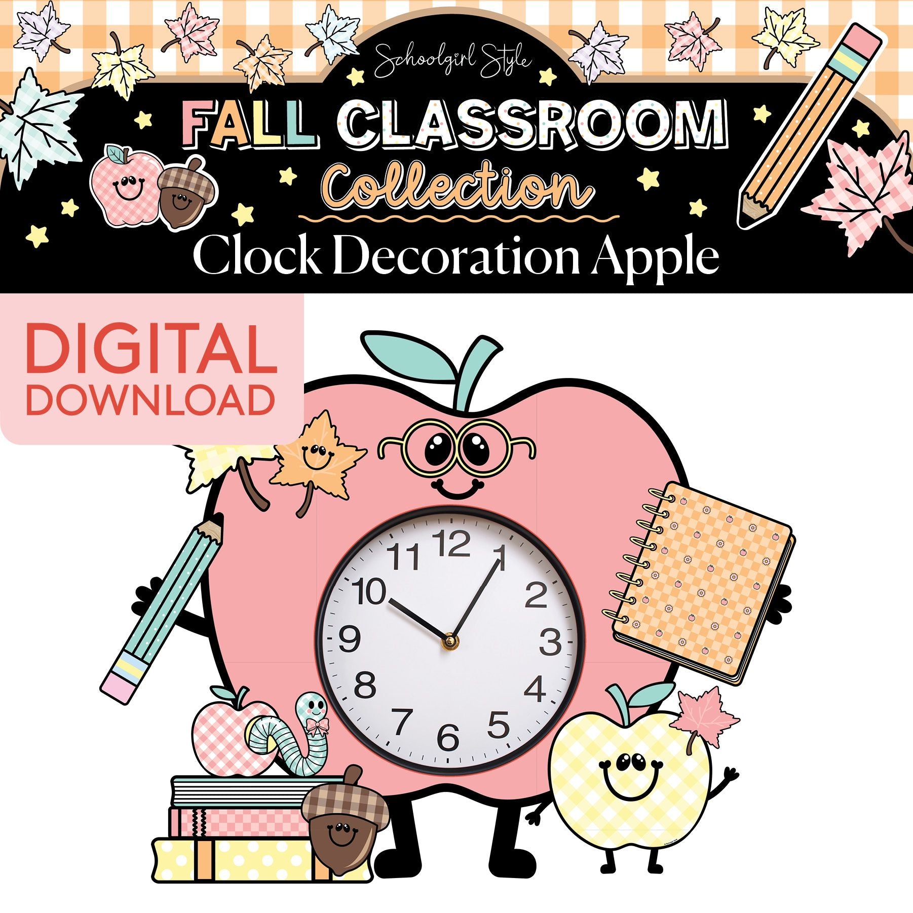Printable Pastel Fall Apple Clock Decoration