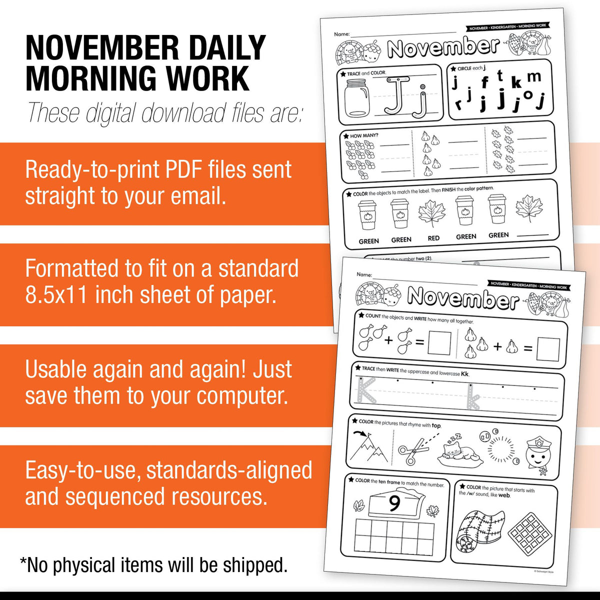 Printable Kindergarten November Daily Morning Work