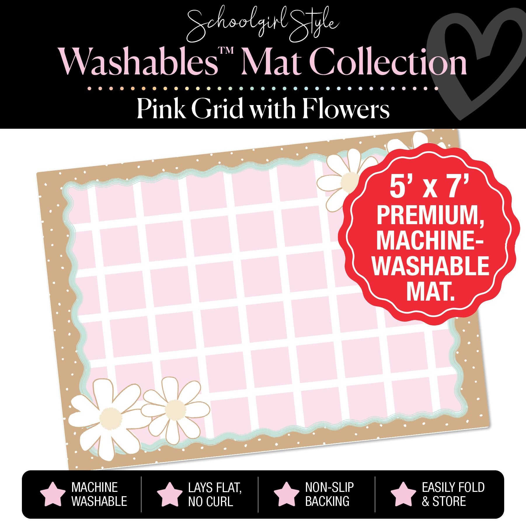 Pink Grid with Flowers Classroom Mat by Schoolgirl Style