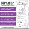 Load image into Gallery viewer, Printable October Mazes and Word Searches
