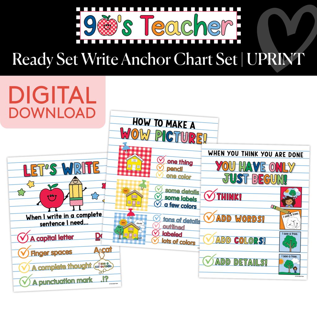 Printable Retro Ready Set Write Anchor Chart Set | 90s Teacher